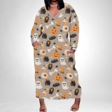 1 Piece Custom Halloween Print Long Sleeve Plus Size Maxi Dresses