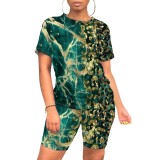 1 Piece Custom Casual Print Basic O Neck Short Set