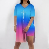 1 Piece Custom Casual Print Basic V Neck Short Set