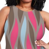 1 Piece Custom Casual Outfit Print Sleeveless Plus Size Midi Dresses