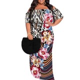 1 Piece Custom Plus Size Casual Print Off Shoulder Maxi Dresses