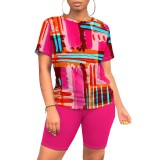 1 Piece Custom Casual Print Basic O Neck Short Set