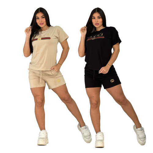 Casual Colored Cotton Embroidered Short Set