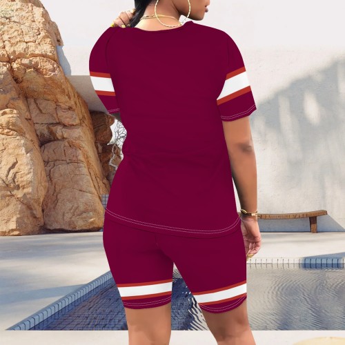 1 Piece Custom Casual Print Letter Basic O Neck Short Set