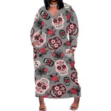 1 Piece Custom Halloween Print Long Sleeve Plus Size Maxi Dresses