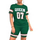 1 Piece Custom Casual Print Letter Basic O Neck Short Set