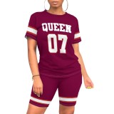 1 Piece Custom Casual Print Letter Basic O Neck Short Set