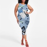1 Piece Custom Casual Outfit Print Sleeveless Plus Size Midi Dresses