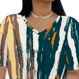 1 Piece Custom Casual Print Basic V Neck Short Set