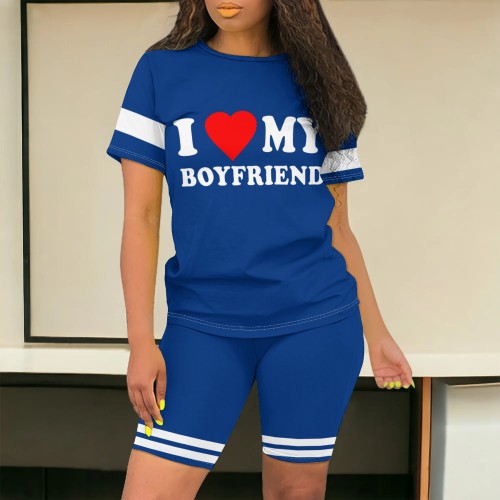 1 Piece Custom Casual Print Basic O Neck Short Set