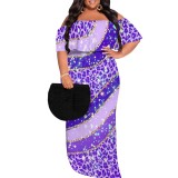 1 Piece Custom Plus Size Casual Print Off Shoulder Maxi Dresses