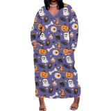1 Piece Custom Halloween Print Long Sleeve Plus Size Maxi Dresses
