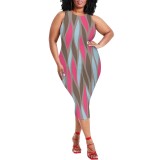 1 Piece Custom Casual Outfit Print Sleeveless Plus Size Midi Dresses