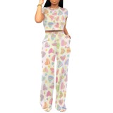1 Piece Custom Casual Print Short Sleeve Pant Set