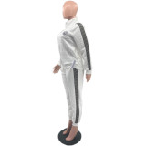 Fashion Outdoor Embossed Embroidery Zipper High Neck Jacket Set