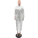 Fashion Outdoor Embossed Embroidery Zipper High Neck Jacket Set
