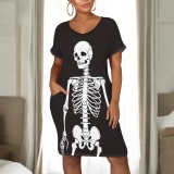 1 Piece Custom Halloween Print V Neck Midi Dresses