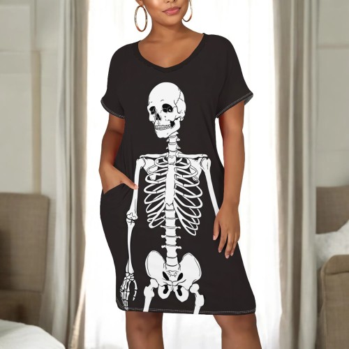 1 Piece Custom Halloween Print V Neck Midi Dresses