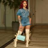 Sexy Elastic Single-breasted Lapel Denim Bodycon Dress