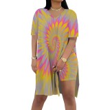 1 Piece Custom Casual Tie-dye Print Slit Short Set