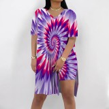 1 Piece Custom Casual Tie-dye Print Slit Short Set