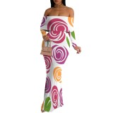 1 Piece Custom Casual Print Off Shoulder Long Dresses