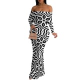1 Piece Custom Casual Print Off Shoulder Long Dresses