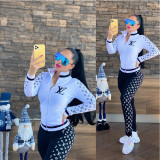 Autumn Sports Simple Print Zipper High Neck Sweatshirt Pant Set