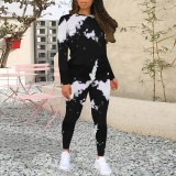 1 Piece Custom Autumn Tie-dye Print Long Sleeve Casual Set