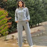 Casual Outdoor Embossed + Embroidery + Thread + Zipper Jacket Set