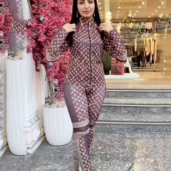 Autumn Zipper High Neck Printed Letter Long Sleeve Trousers Suit
