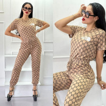 Autumn Printed Letter Long Sleeve Trousers Suit