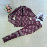 Autumn Zipper High Neck Printed Letter Long Sleeve Trousers Suit