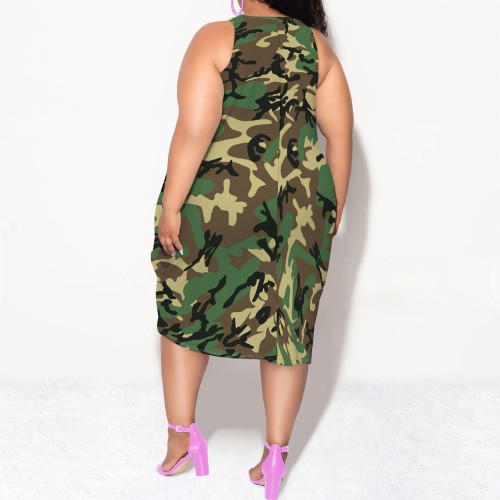 1 Piece Custom Autumn Print Sleeveless Midi Dresses