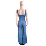 Casual Wide Leg Pants Sexy Overalls Sling Denim Jumpsuit