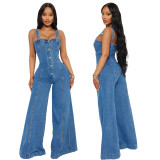 Casual Wide Leg Pants Sexy Overalls Sling Denim Jumpsuit