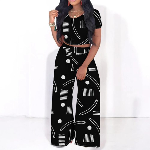 1 Piece Custom Autumn Print Short Sleeve Pant Set