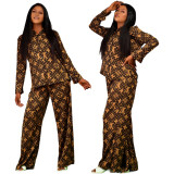 Casual Digital Printing Lapel Shirt + Pants Two-piece Set