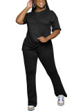 (Pre Order 10/9) Solid Short Sleeve Top and Flared Pants
