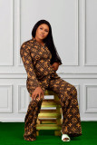 Casual Digital Printing Lapel Shirt + Pants Two-piece Set
