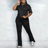 (Pre Order 10/9) Solid Short Sleeve Top and Flared Pants