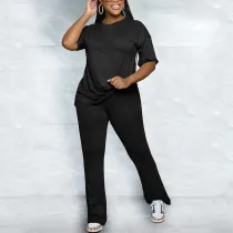 (Pre Order 10/9) Solid Short Sleeve Top and Flared Pants