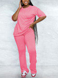 (Pre Order 10/9) Solid Short Sleeve Top and Flared Pants