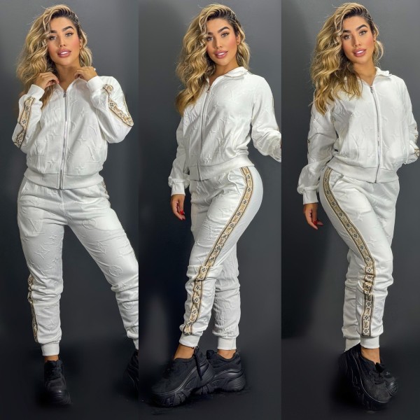 Casual Women's Embossed High Neck Zipper Long Sleeve Pants Set