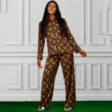 Casual Digital Printing Lapel Shirt + Pants Two-piece Set