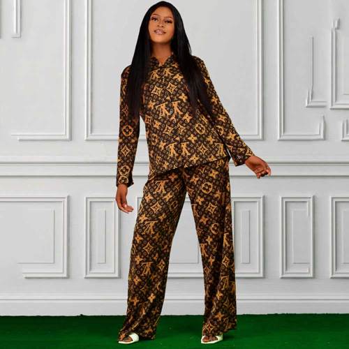 Casual Digital Printing Lapel Shirt + Pants Two-piece Set