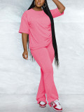 (Pre Order 10/9) Solid Short Sleeve Top and Flared Pants