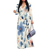 1 Piece Custom Casual Printed V Neck Maxi Dresses