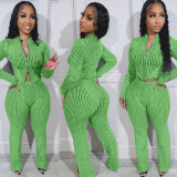 Casual Sweater Stripe Patchwork Zipper Zipper Collar Long Sleeve Two Pieces