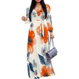 1 Piece Custom Casual Printed V Neck Maxi Dresses